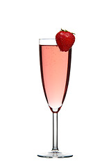 Image showing Red champagne drink with Strawberry isolated