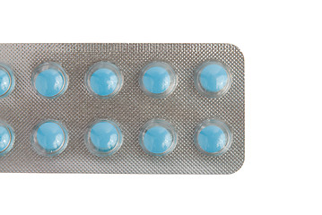 Image showing Close-up of a pack of blue pills 