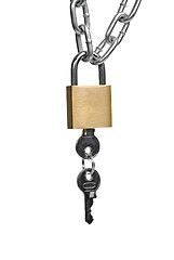 Image showing Closed padlock and chain with keys