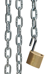 Image showing Open padlock and chains