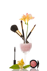 Image showing cosmetics and flower, beauty concept