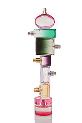 Image showing Tower made from perfume bottles