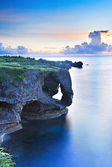Image showing sunset on the rocks , in Okinawa , Manzamo