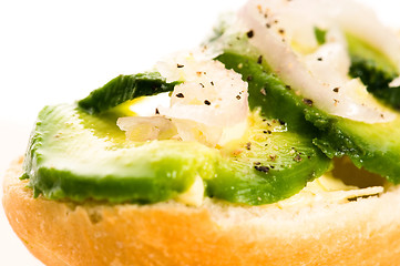 Image showing Sandwich with avocado on a wooden board 