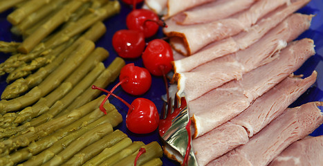 Image showing ham and asparagus