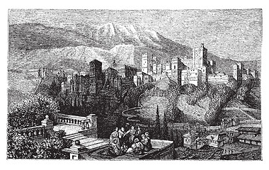 Image showing The Alhambra, in Granada, Spain. Old engraving around 1890.