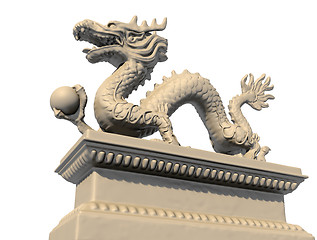 Image showing White Chinese dragon statue holding a ball in his claws, bottom 