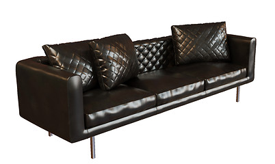 Image showing Comfy black leather three place sofa