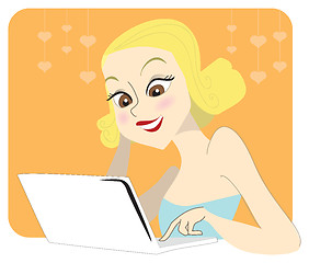 Image showing Young blond woman chatting on her computer