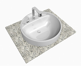 Image showing White round sink with chrome faucet, sitting on a granite table 