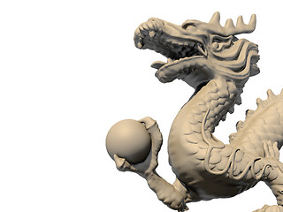 Image showing White Chinese dragon statue holding a ball in his claws