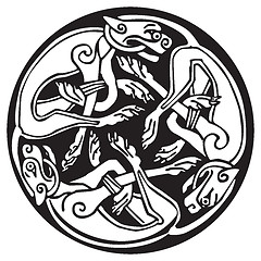 Image showing Celtic design of a three dogs biting their tails intertwined ins