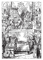 Image showing Frontispiece: The King and Queen inspecting the tarts. Alice in 