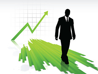 Image showing Businessman silhouette walking on statistics chart