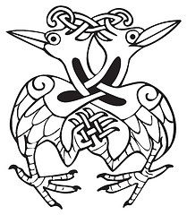 Image showing Celtic design with knotted lines of two dove birds