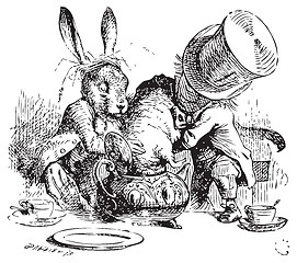 Image showing Mad Hatter and March Hare dunking the Dormouse - Alice in Wonder