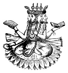 Image showing Noah (Bramah) and his Three Sons on a Lotus After the Deluge