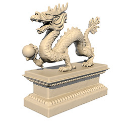 Image showing White Chinese dragon statue holding a ball in his claws