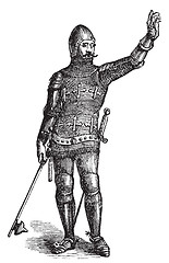 Image showing French soldier in armor in 1370, old engraving