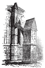 Image showing Buttress arch of Lincoln Cathedral chapter, England. Old engravi