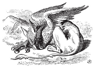 Image showing The Sleeping Gryphon - Alice in Wonderland original vintage engr