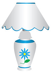 Image showing Blue and white electric lamp with lampshade, with a painted blue