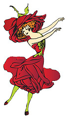 Image showing Red american rose flower-child or flower-woman dancing