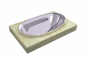 Image showing Chrome soap holder sitting on a granite slab