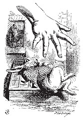 Image showing Alice stretches her hand and tries to grab the White Rabbit