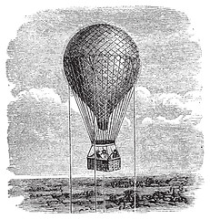 Image showing Old aerostat or hot air balloon vintage illustration.