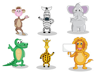 Image showing Six cartoon animals isolated on white