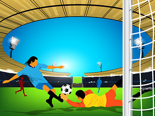 Image showing Soccer game in an outdoor stadium. A kick at the opposing team g