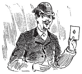 Image showing The three card trickster engraving illustration