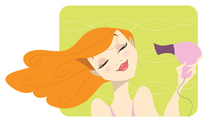 Image showing Redhead woman drying her hair