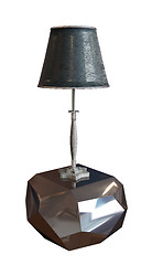 Image showing Lamp with lampshade sitting on a metallic pedestal