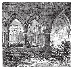 Image showing Gothic cloisters and arch at Kilconnel Abbey, in County Galway, 