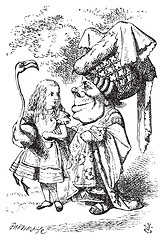Image showing Alice (with flamingo) chat with the Duchess - Alice's Adventures