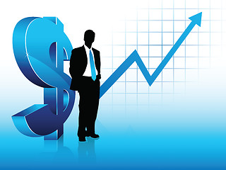 Image showing Blue theme businessman silhouette showing financial success