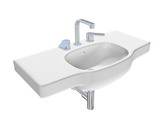 Image showing Modern washbasin or sink with chrome faucet and plumbing fixture