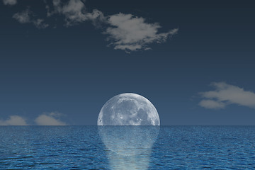 Image showing Full moon  and ocean