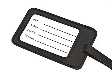 Image showing Black leather Luggage tag