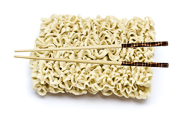 Image showing  Instant noodles and chopsticks
