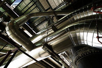 Image showing different size and shaped pipes and valves at a power plant 