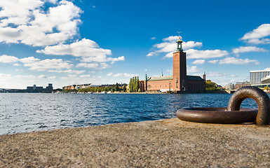 Image showing Stockholm quayside and city hall 