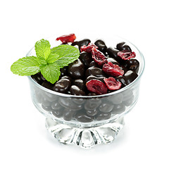 Image showing Bowl of chocolate coated cranberries