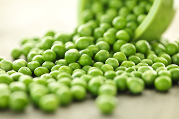 Image showing Spilled bowl of green peas