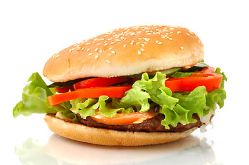 Image showing Big hamburger side view isolated