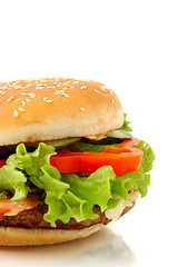 Image showing Big hamburger side view isolated