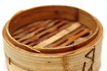 Image showing Chinese steamed dimsum in bamboo containers traditional cuisine 