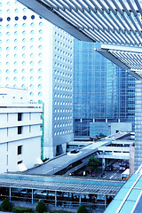 Image showing cityscape with office buildings and bridge in Hong Kong. 